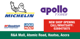 Opening offer for new store in Haatso: Buy 2 tyres get a 200 Cedi voucher. Conditions apply. Only at Haatso store at R&A Mall, Haatso Atomic Road.